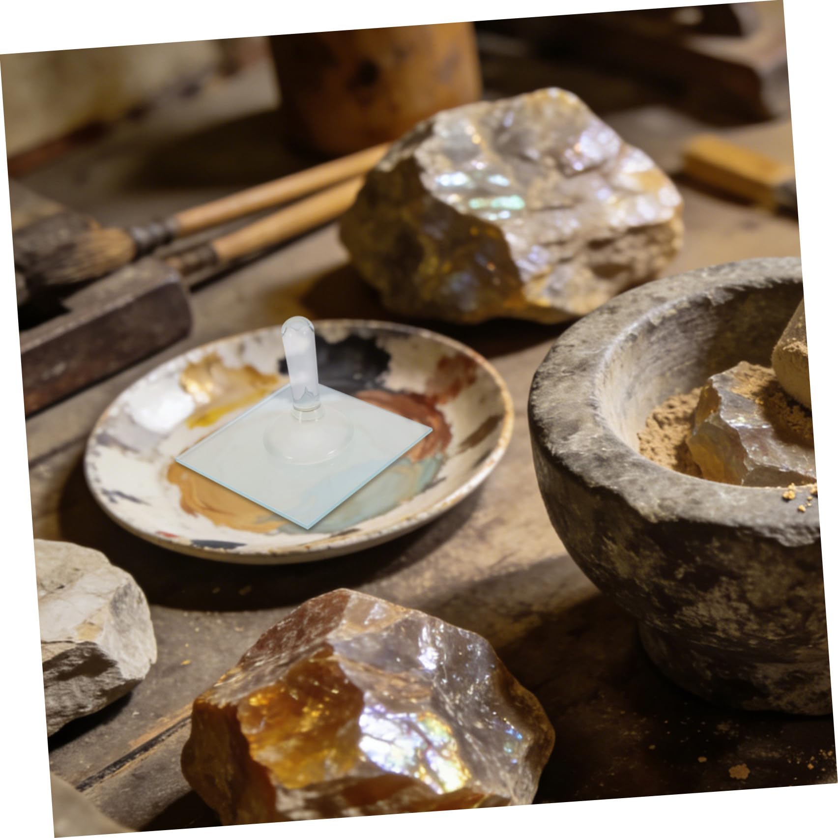 Healvian Set Pestello Leggero per Macinazione Pigmenti Minerali in Vetro e Piastra di Macinazione per Pittura a Olio e Studio per Artisti e Appassionati
