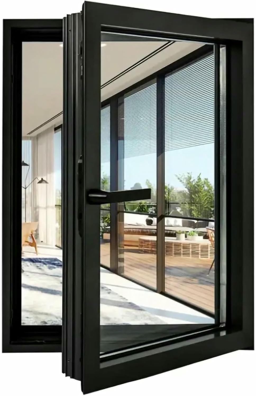 Aluminum Frame with Black Glass Folding Window, with Ceiling Window with Multiple Thread Mesh Opening Adjustment, Isolated Lighting That Counteracts