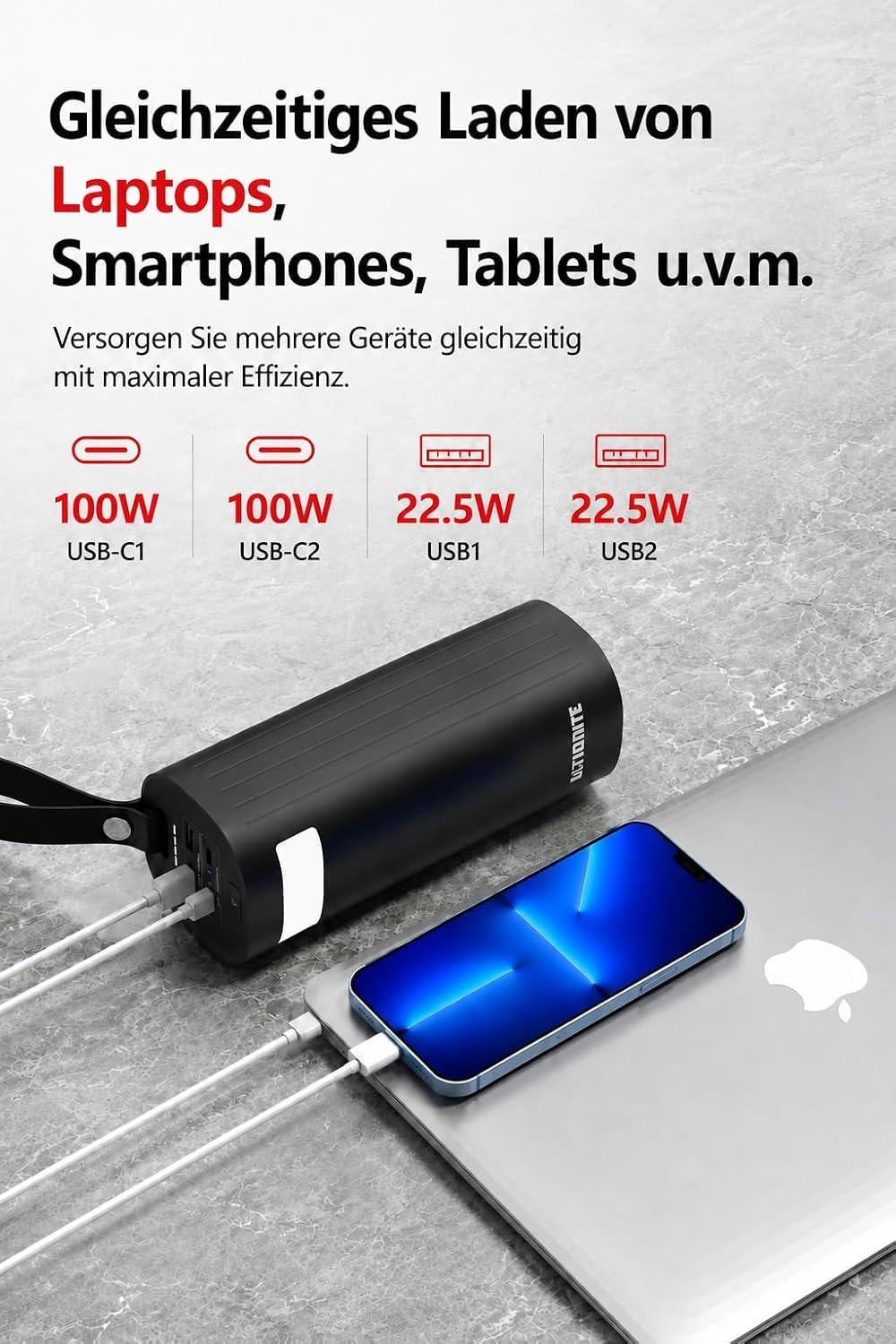 LITIONITE Titan Powerbank 60000mAh 200W für Laptop und MacBook, 2X USB-C 100W PD3.0, LiFePO4 Akku 3000 Ladezyklen, Batterie Externe für Tablet, Nintendo Switch und Drohne