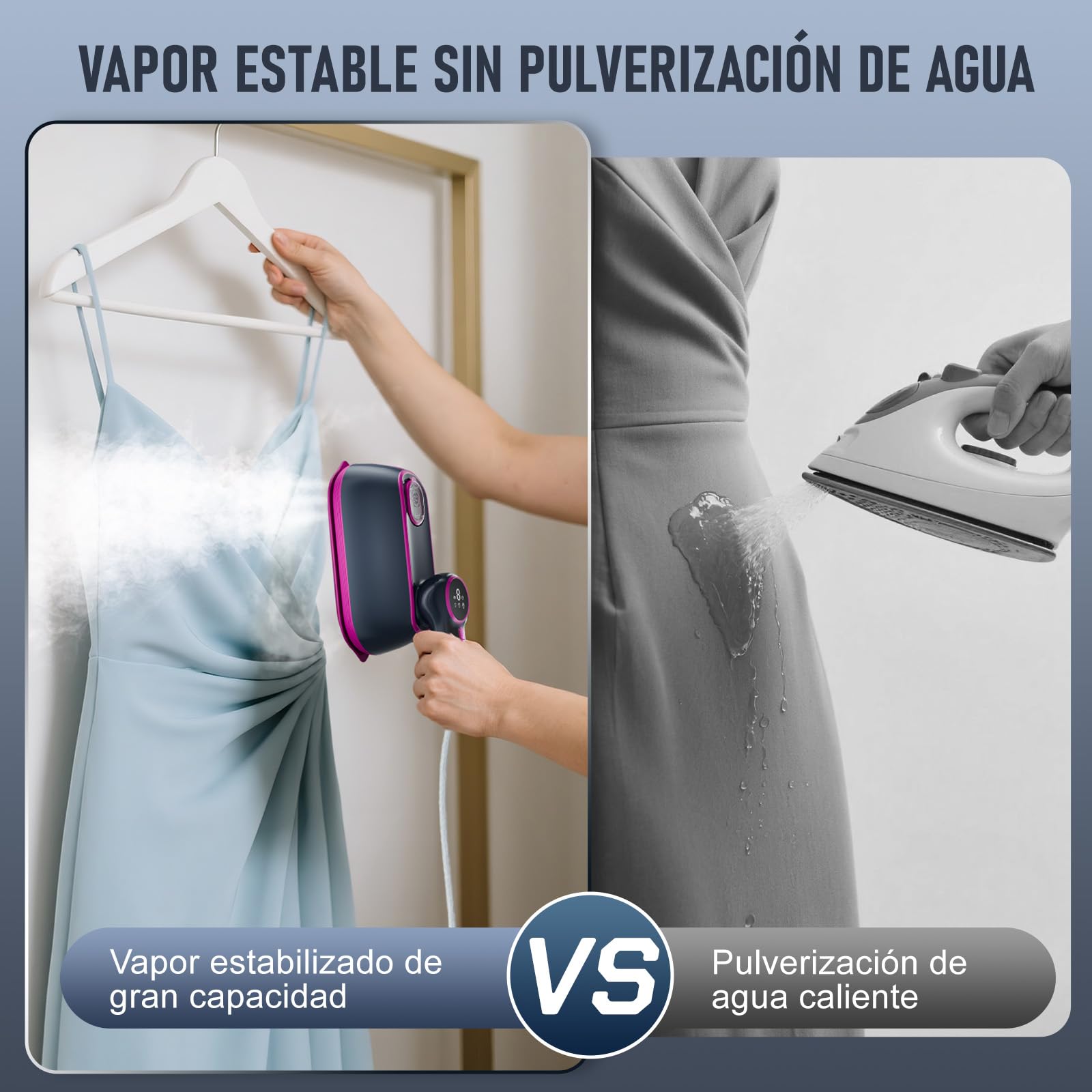 Plancha Vertical Vapor 2 en 1-Vaporizador de Mano para Ropa y Plancha Ropa, Plancha Ligera de Viaje de 1200 W (0,8 kg) -3 Modos de Vapor, Depósito de 165 ml y Pantalla LED - Ideal para Casa Accesori