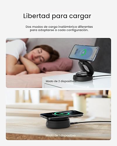 Miniatura 5 de Belkin MagSafe Charger Compatible, estación de carga inalámbrica Qi2 2 en 1 de 15 W, cargador convertible para iPhone 17, Apple Watch, AirPods,