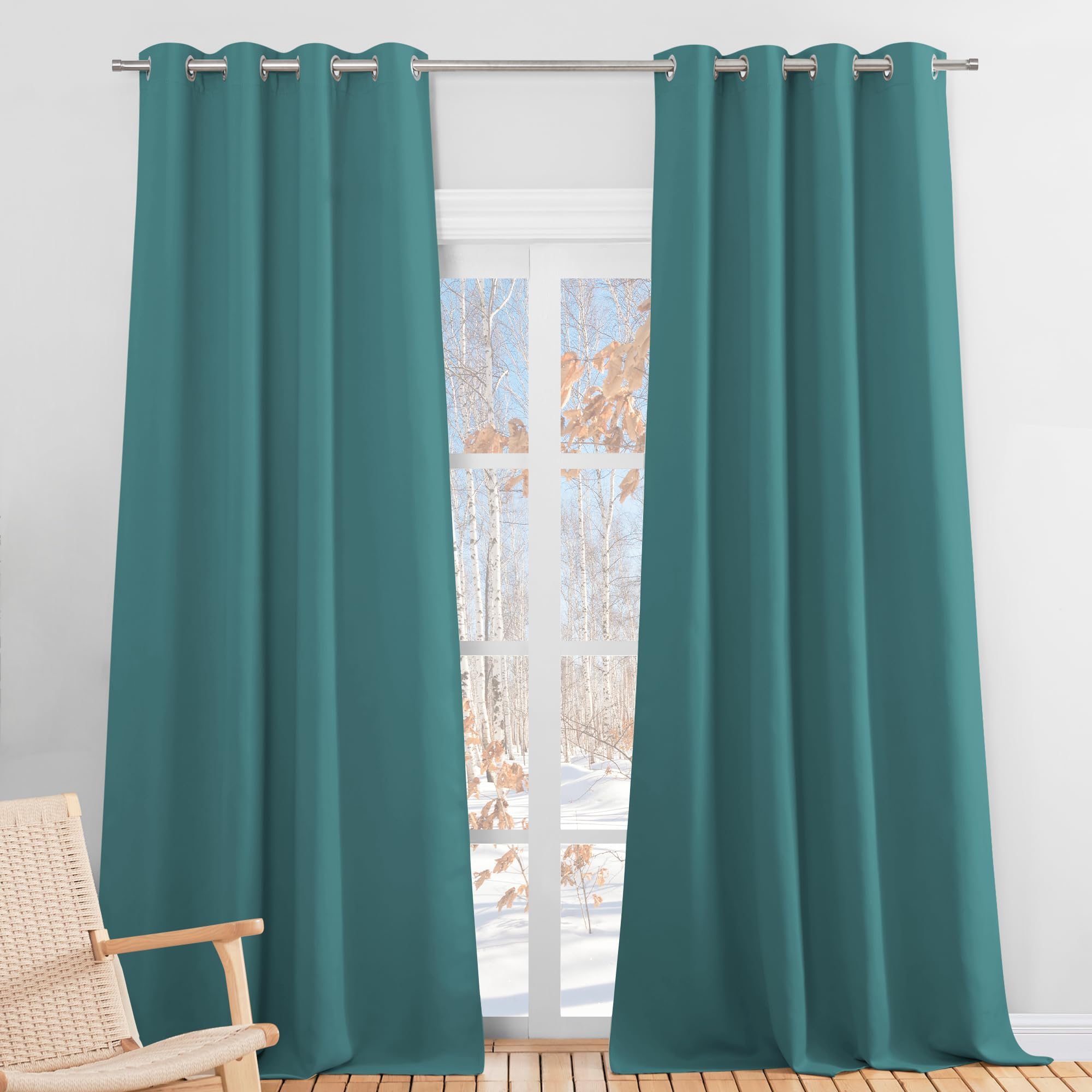 PONY DANCE Tende Oscuranti per Interni - Tende Termiche Isolanti per Interni Tende Moderne per Soggiorno con Anelli Tende Salotto 2 Pezzi L 140 x A 245 cm, Sea Teal