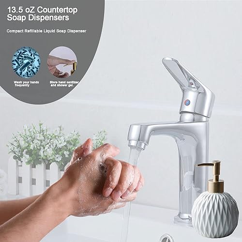 Miniatura 3 de Ceramics - Dispensador de jabón dorado para baño, dispensador de jabón de alivio para fregadero de cocina, dispensador de jabón líquido recargable