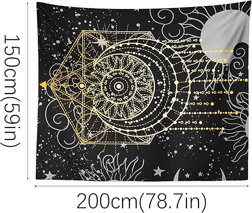 Miniatura 2 de Berkin Arts Tapiz decorativo con signos místicos ocultos dorados, símbolos para colgar en la pared, telón de fondo estético, sol, luna, estrella,