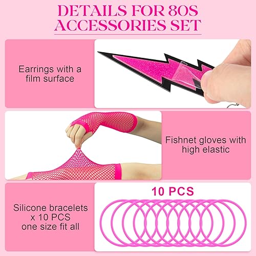 Miniatura 4 de Traje de los años 80 para mujer, accesorios de disfraz de disfraces, diadema de encaje, aretes, guantes de red, collar, pulsera para mujer, fiesta