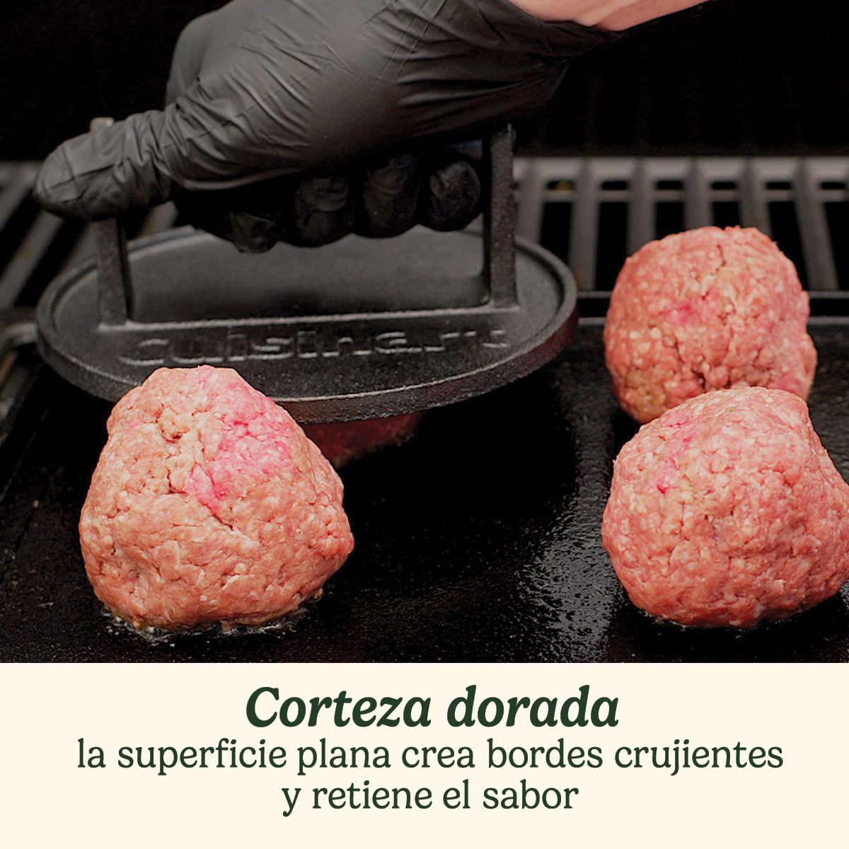 Cuisinart Prensa de hamburguesas de hierro fundido, resistente con mango resistente al calor, prensa de parrilla de 17 cm para hamburguesas, carne, sándwiches