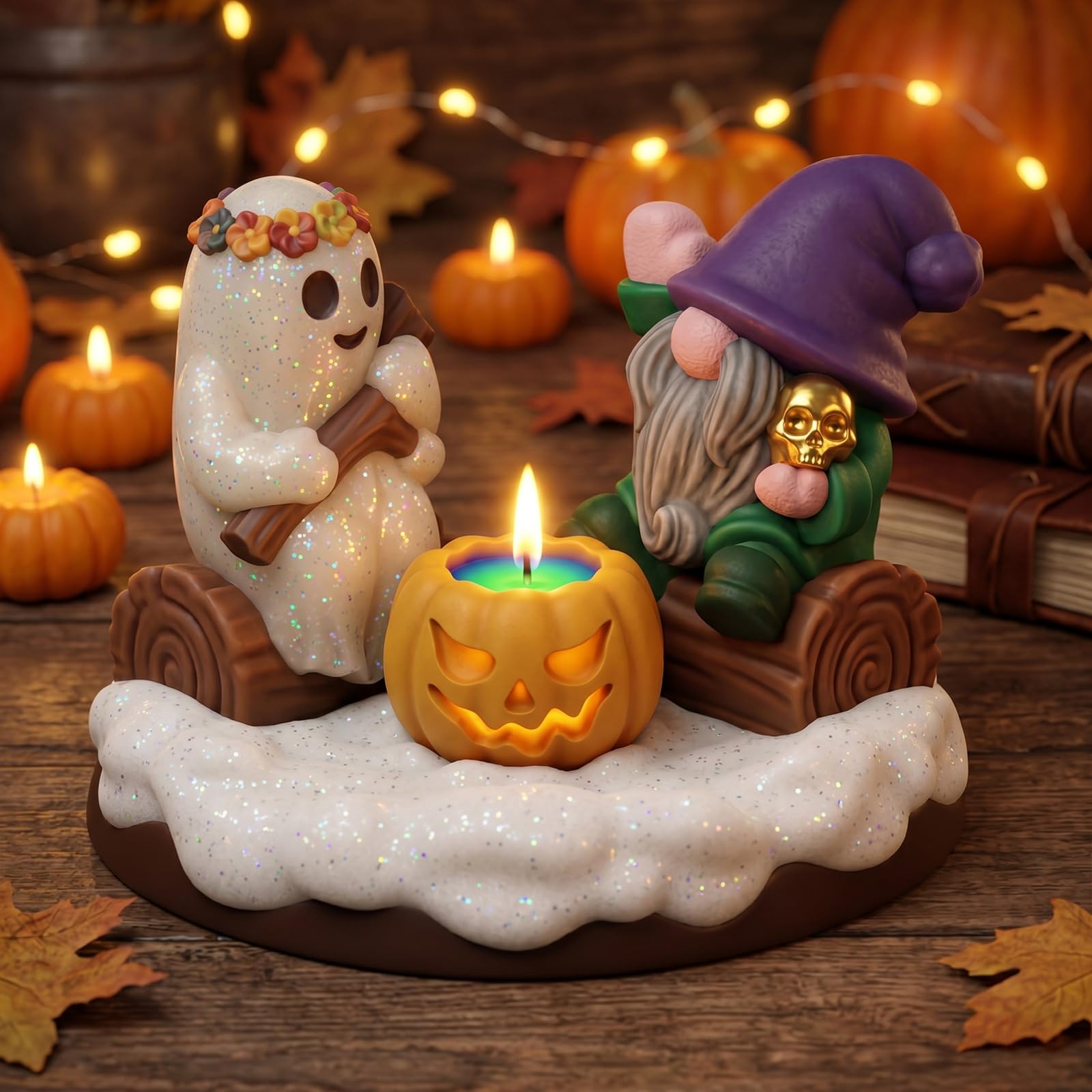 Juego de moldes de silicona 3D para Halloween, 4 piezas, moldes de calabaza enana con base, reutilizables para velas de resina, soporte para velas de teléfono, decoración de Halloween