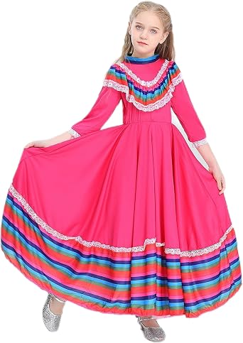 brableewear Mexican Dress for Girls Traditional Folklorico Dress National Dance Costumes Cinco De Mayo Fiesta Costume