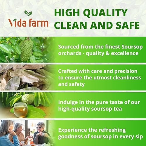 Miniatura 7 de VIDA FARM 65 bolsas de té de guanábana, bolsas de té de hojas de guanábana puras 100% naturales, sabor agradable sabor natural sin cafeína, hojas de