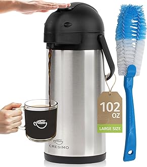 Coffee Carafe Airpot & Cleaning Brush - 101oz / 3L Airpot 24 Hours Hot or Cold Drink - Coffee Carafes for Keeping Hot Extra Large - Coffee Dispenser with Pump, Hot Water Dispenser -
