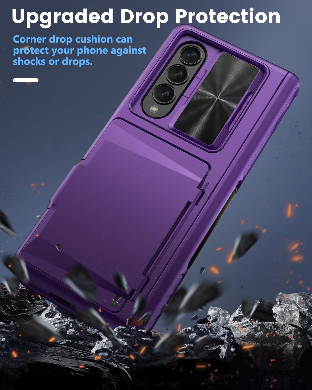 Viaotaily for Galaxy Z Fold 4 Case with Kickstand & Card Holder & Hinge Protection & Sliding Camera Cover, Built-in Screen Protector, Durable Rugged Phone Case for Samsung Z Fold 4, 2022, Dark Purple