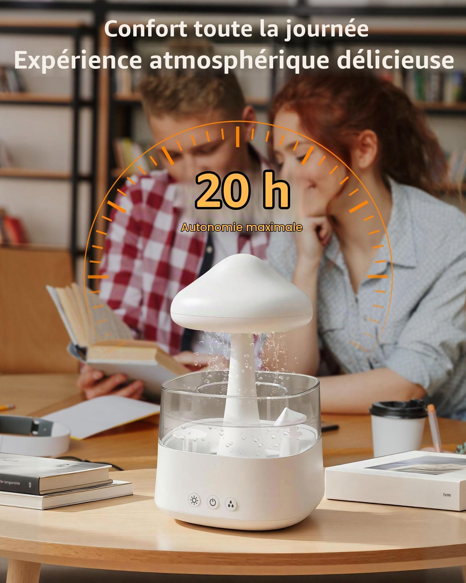 Humidificateur Ultra-Silencieux de 450 Millilitres, Doté de 3 Modes de Brouillard Pluvieux et de 7 Effets RGB, Adapté à la Chambre à Coucher, la Maison, le Bureau et la Chambre Bébé (CH08 Blanc)