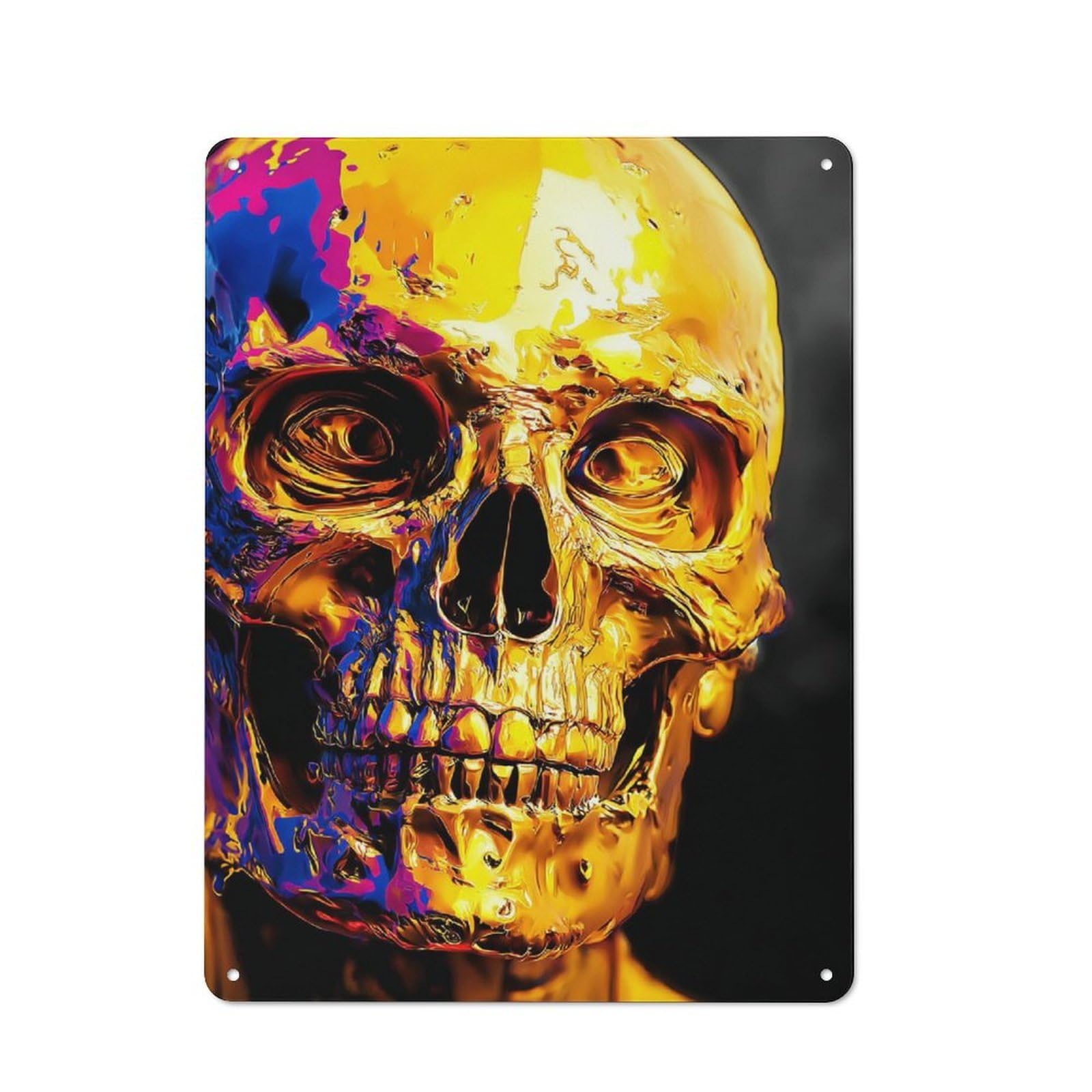 Junmoney Golden Skull Artwork -3 Printed Metal Sign 40X30cm For Home Office Or Studio, For Winter Room Styling In Home Office And Studio