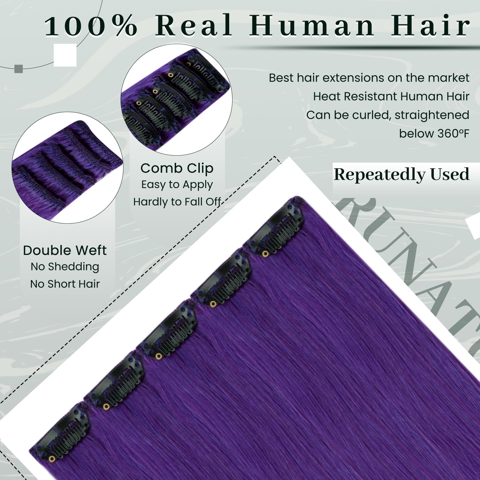 RUNATURE Extension Clip Capelli Veri 40cm 5pcs 25g Viola #Purple