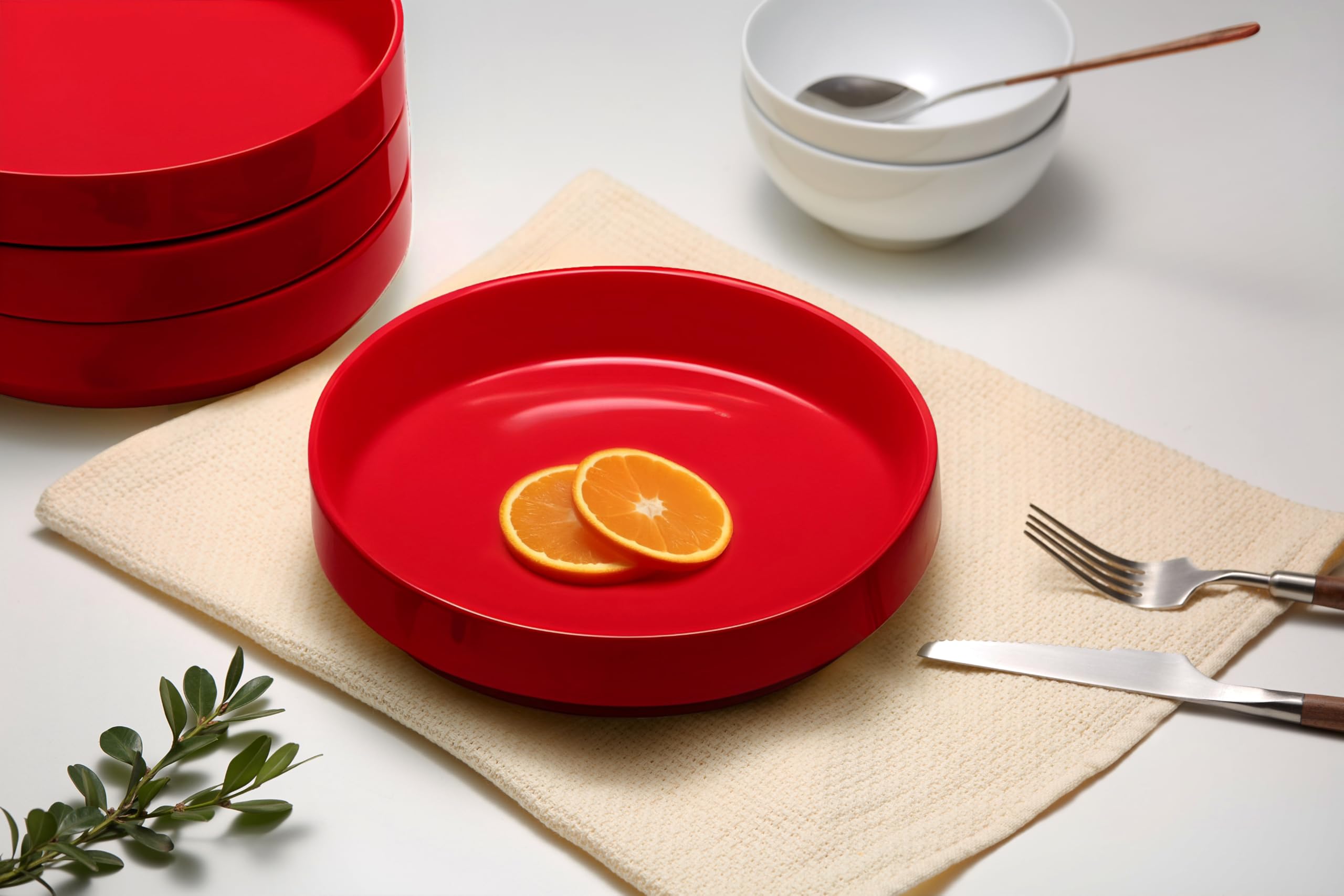 KooK Cuencos grandes de cerámica para pasta, aptos para microondas y lavavajillas, ideales para sopas y ensaladas, cuencos poco profundos, porcelana brillante, 48 onzas, juego de 4, rojo cereza