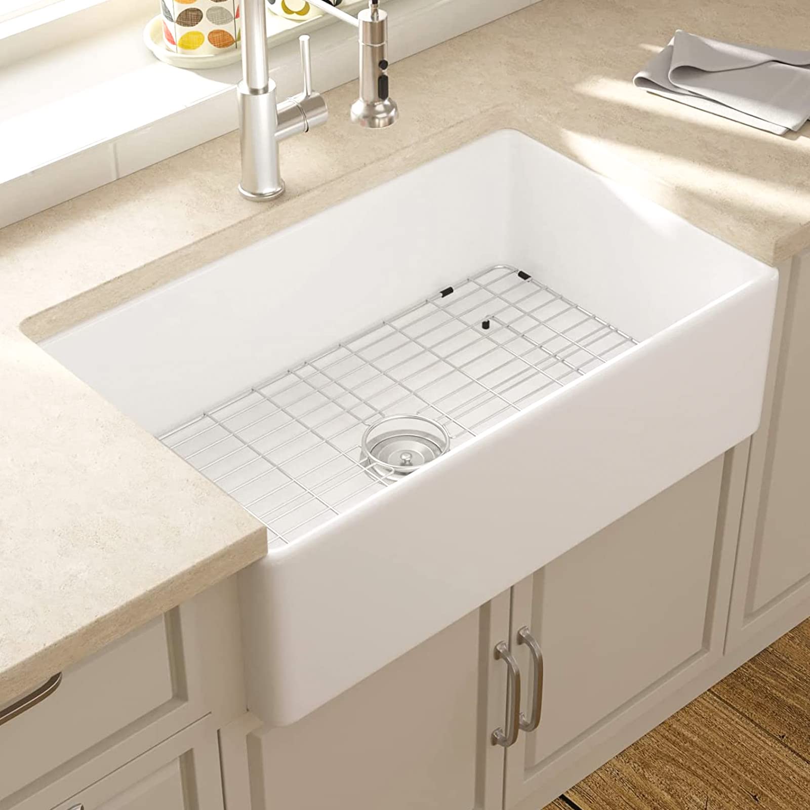 33 Farmhouse Kitchen Sink - Lordear 33 In White Farm Kitchen Sink Apron Front Farmer Sink Glazed Glossy White Fireclay Porcelain Deep Single Bowl Undermount Farmhouse Kitchen Sink