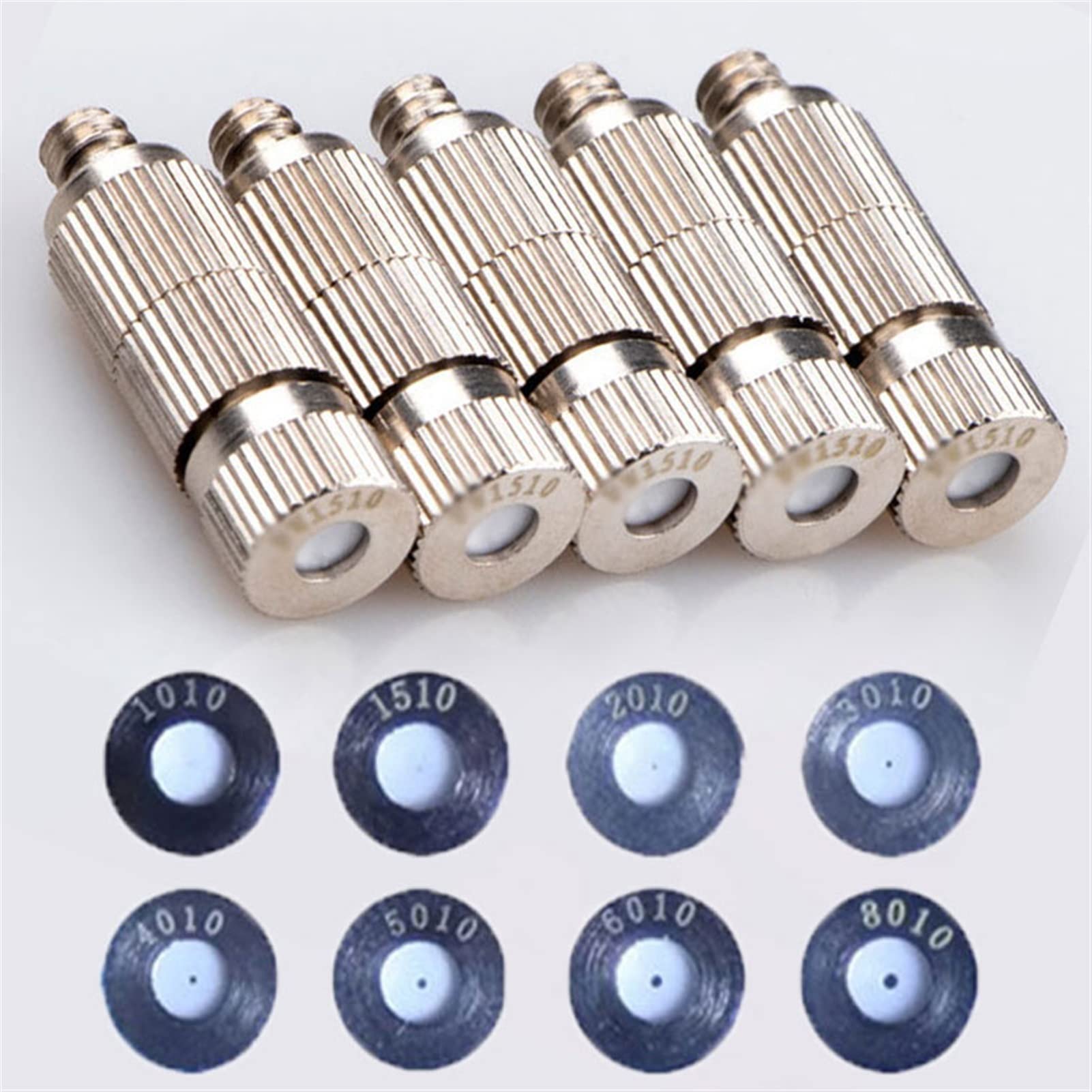 SOHNVWTGD 50PCS Brass Mister Heads, High Pressure Misting Nozzles for Cooling System, Fog Spray Nozzles Atomizing Mister Sprinkle for Patio Garden Sprayer Irrigation Tool Kit, UNC1024(0.6mm)