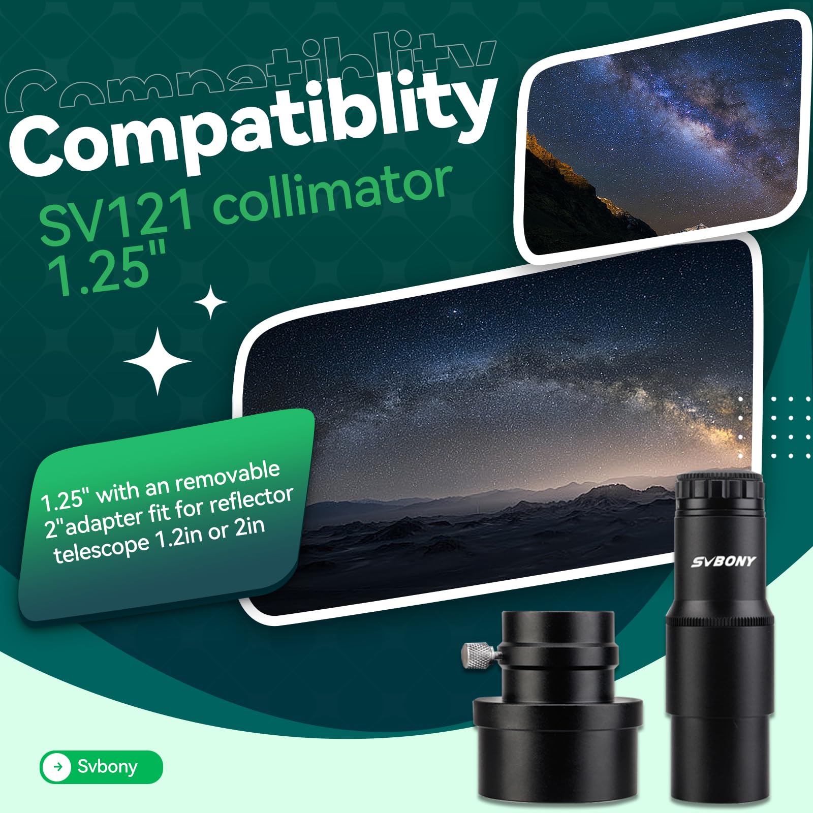 Svbony SV121 Collimateur 1,25'' Collimateur Réglable avec 2" Adaptateur pour Collimation de Télescope à Réflecteur Newtonien
