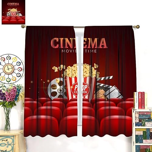 Miniatura 3 de Cortinas opacas con temática de cine, diseño de palomitas de maíz, con estampado de bebidas, cortinas decorativas para dormitorio, sala de estar,