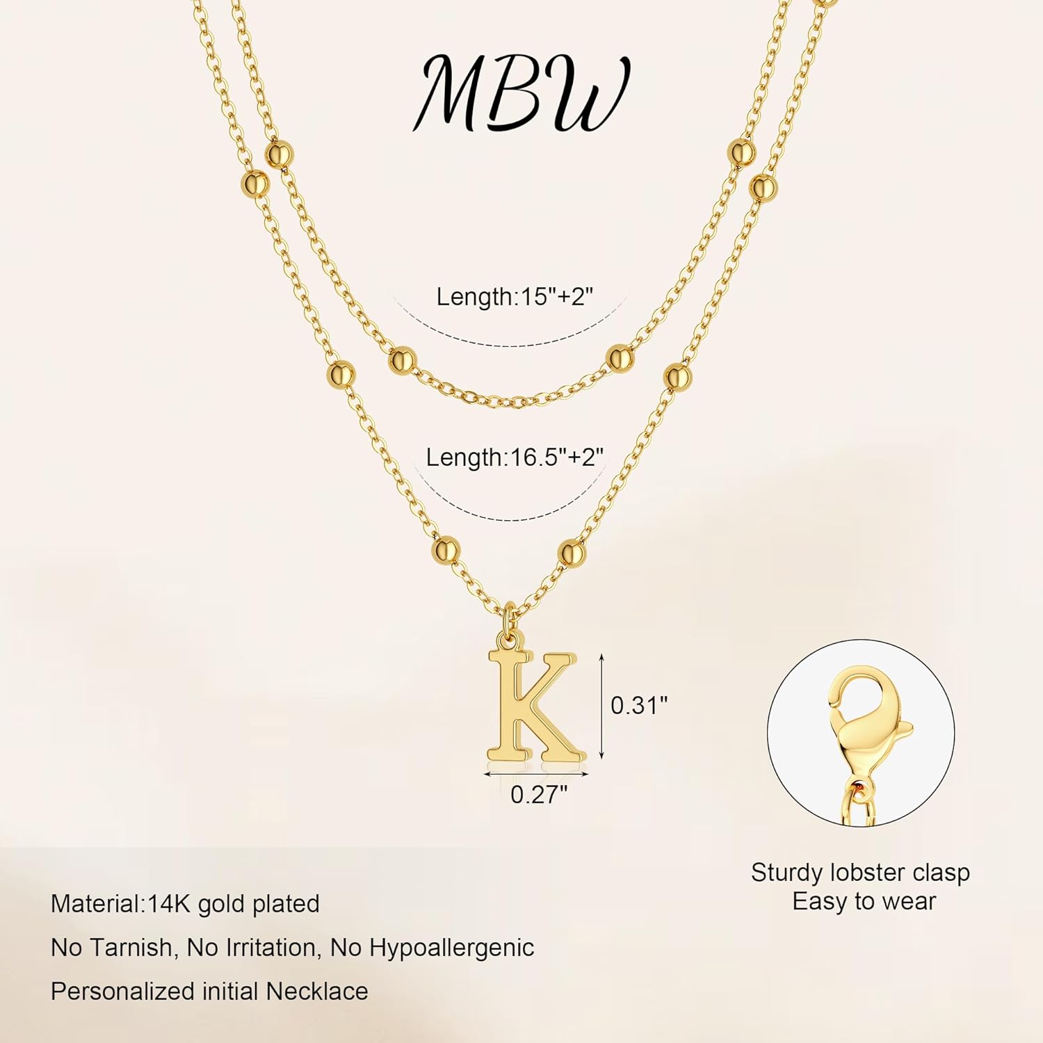 MBW Layered Initial Necklaces for Women, Dainty 14K Gold Plated A-Z Beaded Pendant Letter Charm Necklace Personalized Name Necklaces for Women Trendy Jewelry Gift - Image 7