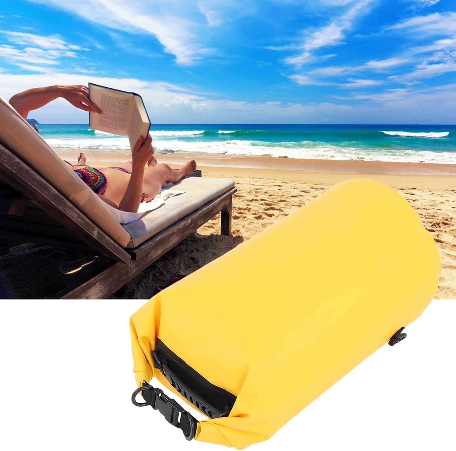KANASI Waterproof Dry Bag, removable PVC mesh lightweight collapsible storage for swimming kayaking outdoor activities