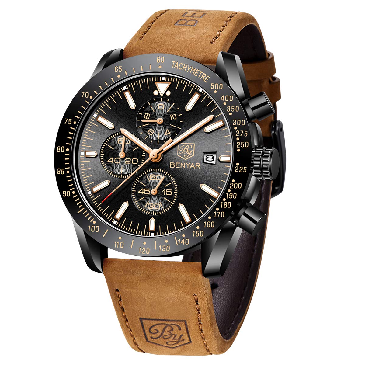BENYAR Watches for Men Chronograph Analogue Quartz Movement Wrist Watch Fashion Business Sports Watch 30M Waterproof Scratchproof Stylish Elegant Gifts for Men