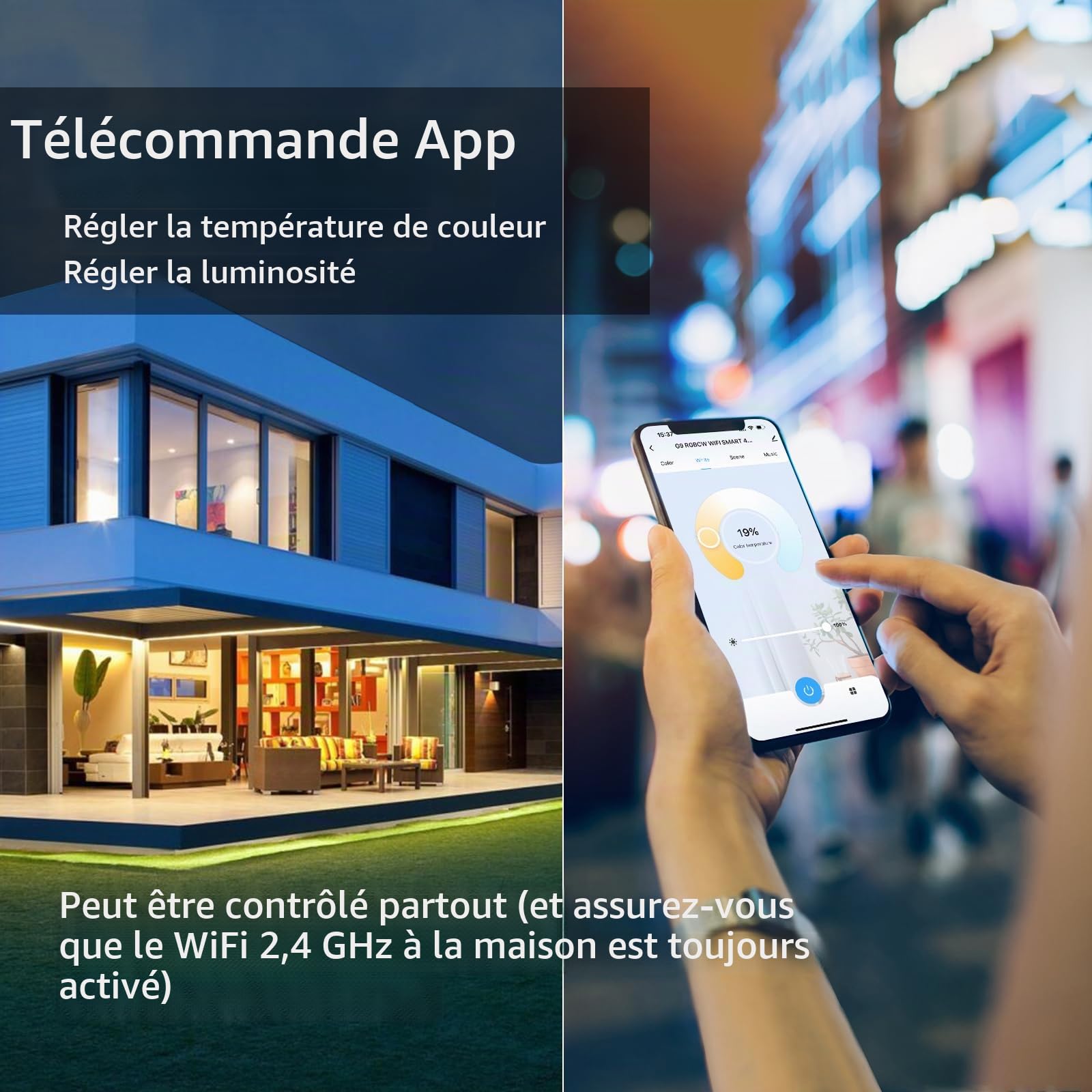Ampoules LED Wi-Fi RGBCW Smart G9,Compatibles Alexa /Google Home,AC 220V Multicolores à Intensité Variable,2700K-6500K,Luminosité Réglable de 1% à 100%,4W,400LM, Synchronisation Musicale, Pack de 3