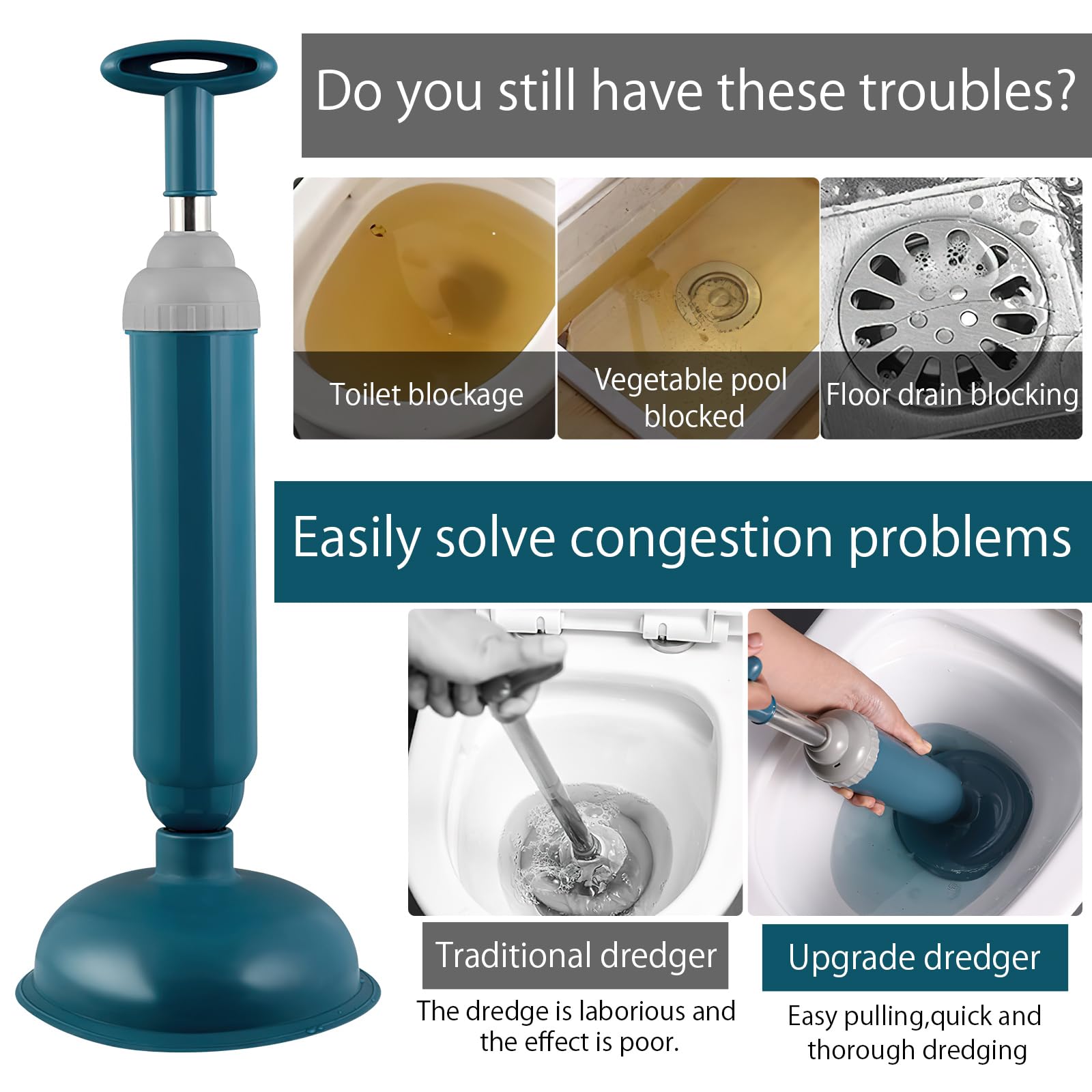 Drague de Toilette Drain Buster Toilettes Plongeur d'air éVier DéBoucheur Forte Performance D'Aspiration pour Outils de DéBlocage de Toilettes