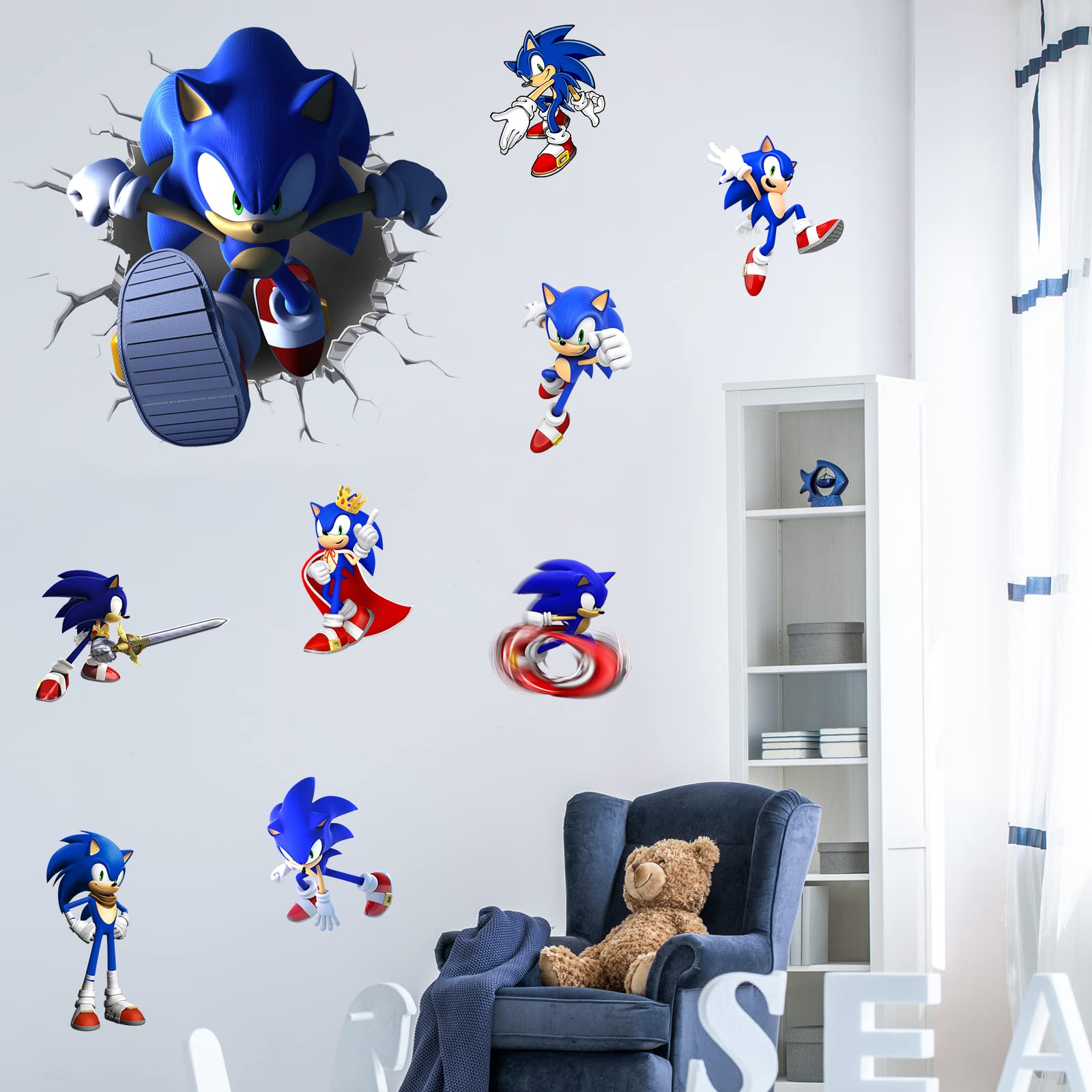 Wall Decals Large Combination 3D Waterproof Game Stickers Removable PVC Cartoon Mural for Boys Kids Room Bedroom Bathroom Living Room Kitchen Nursery Playroom Party Decoration (15.7“x35.4")