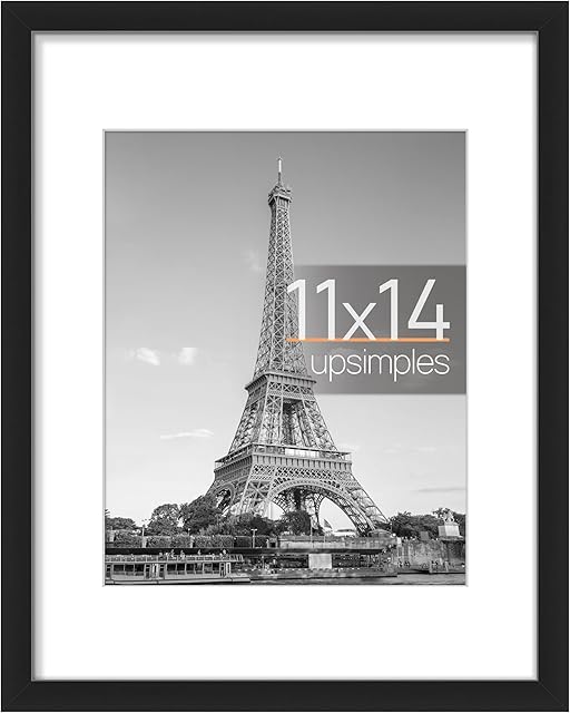upsimples 11x14 Picture Frame, Display Pictures 8x10 with Mat or 11x14 Without Mat, Wall Hanging Photo Frame, Black, 1 Pack