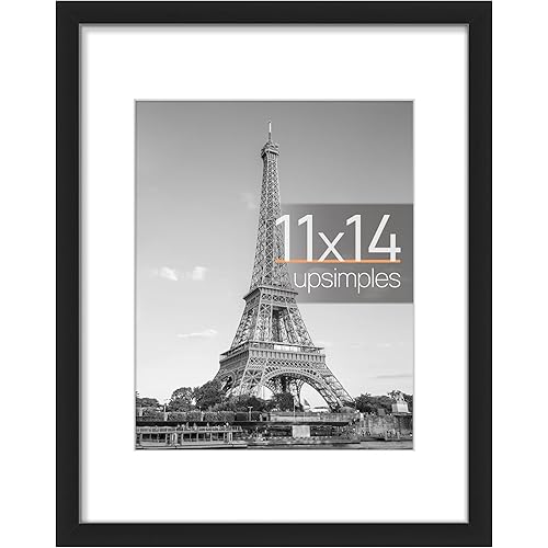 upsimples 11x14 Picture Frame, Display Pictures 8x10 with Mat or 11x14 Without Mat, Wall Hanging Photo Frame, Black, 1 Pack