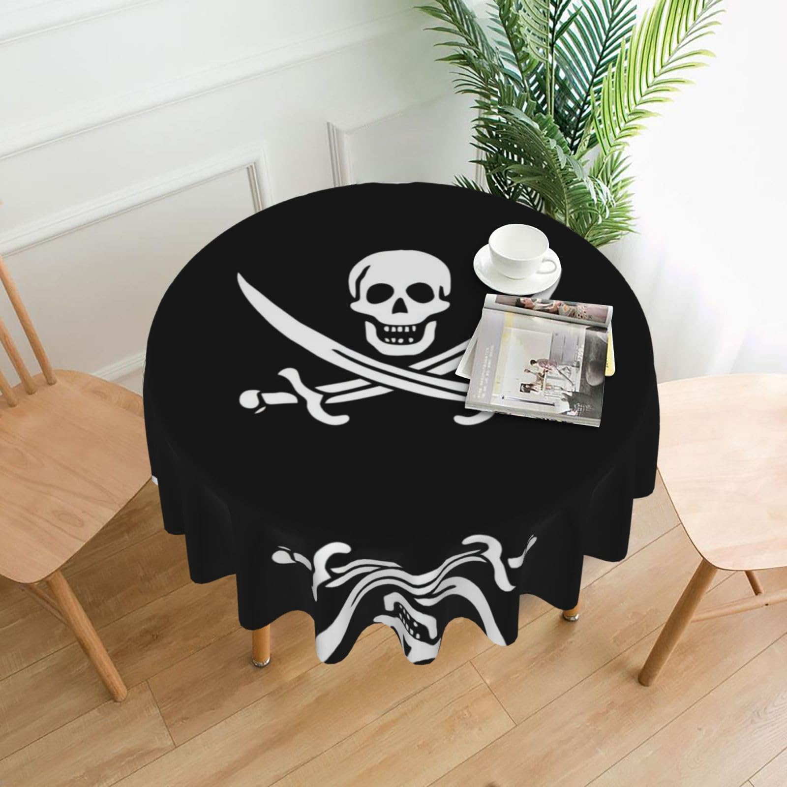 YYHHAOFA Pirate Flag Prints 60in Round Decorative Tablecloth – High-Grade Polyester Throw Cover for Dining, Parties, and Outdoor Events