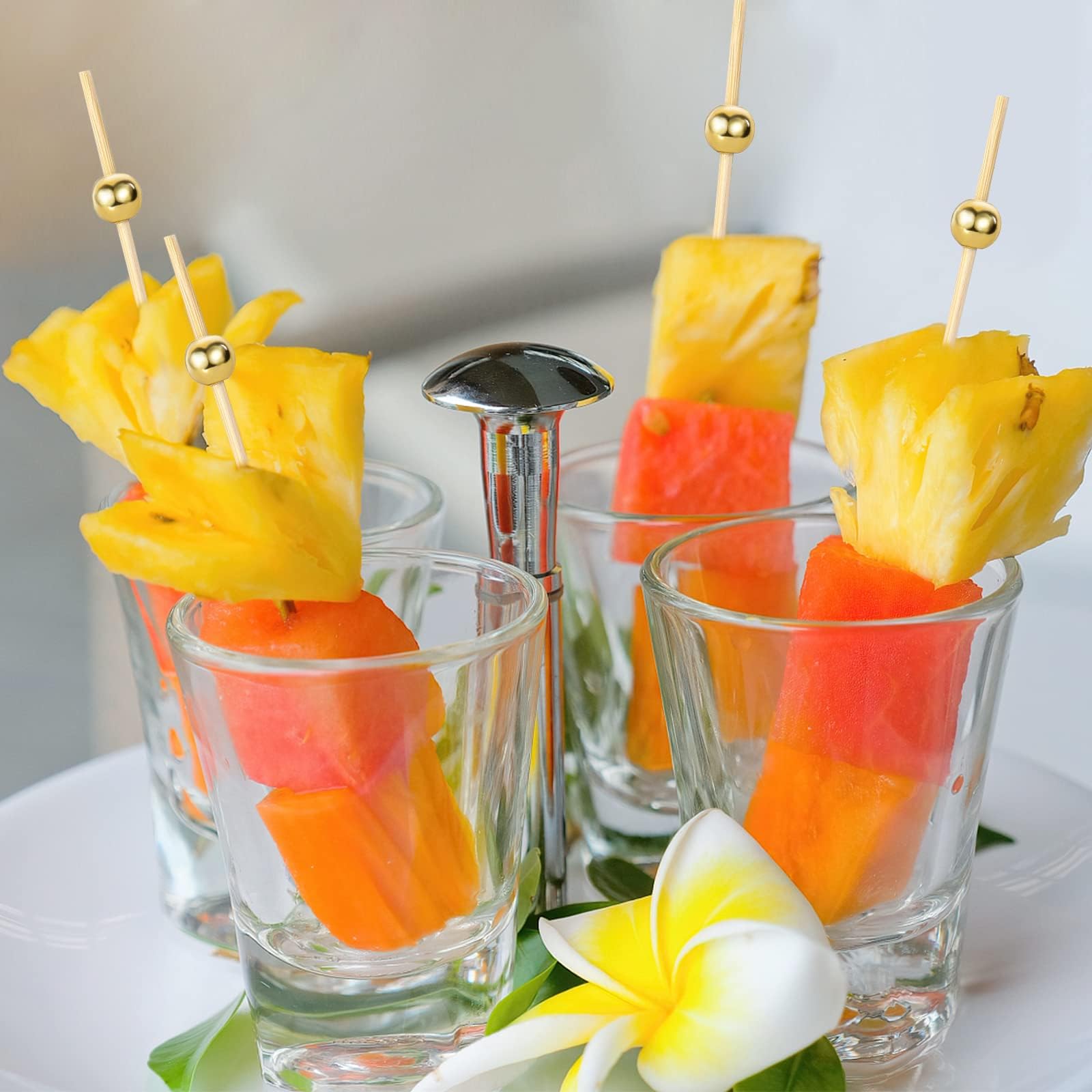 Lot De 200 Pics à Cocktail En Perles, Cure-dents Fantaisie Pour Apéritifs, 11,9 Cm De Long, En Bambou, Pour Boissons, Décorations De Fête De Mariage, Sandwichs Aux Fruits, Charcuteries (doré Et