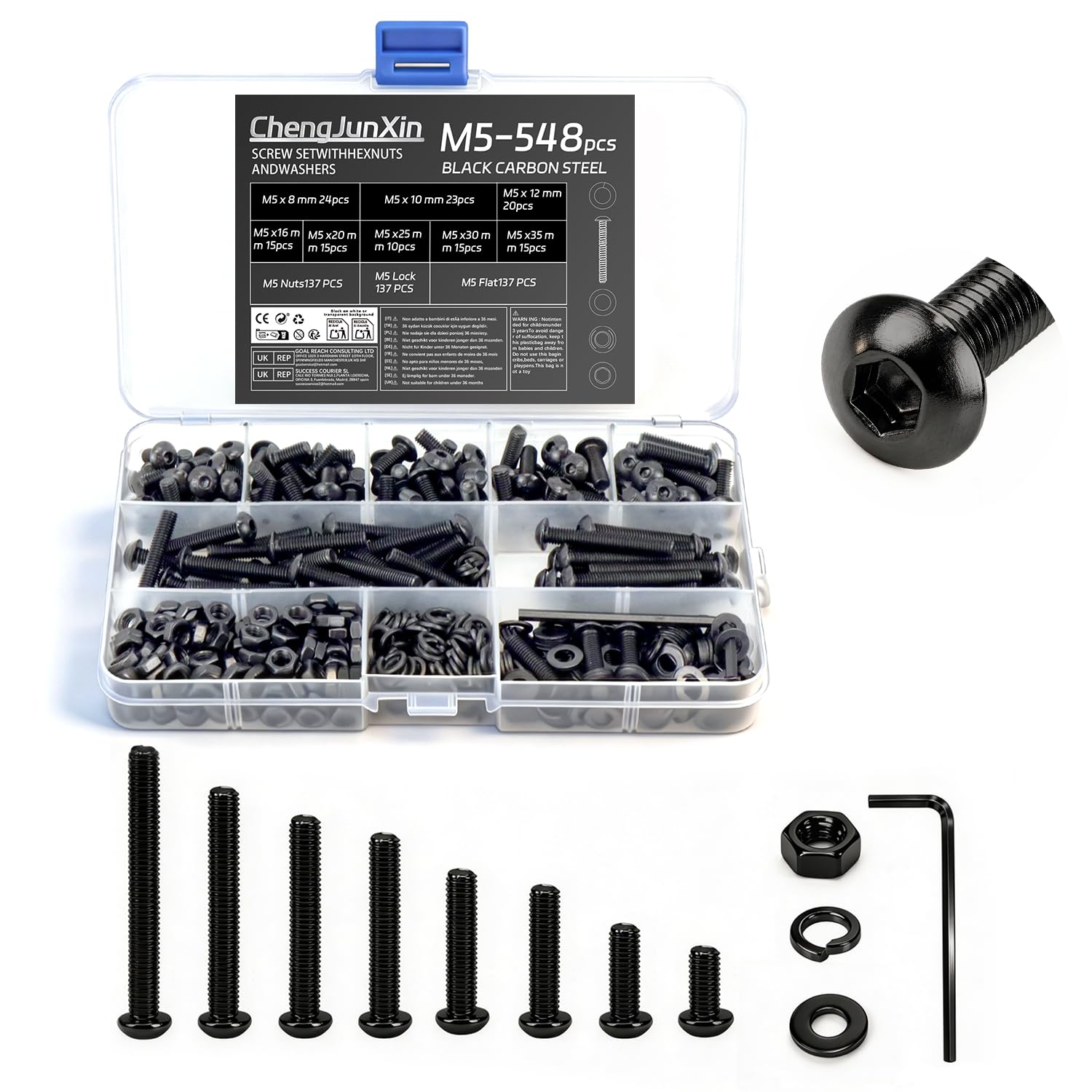 548Pcs M5 Bolts and Nuts Set,Hex Socket Button Head Cap Screws,Black