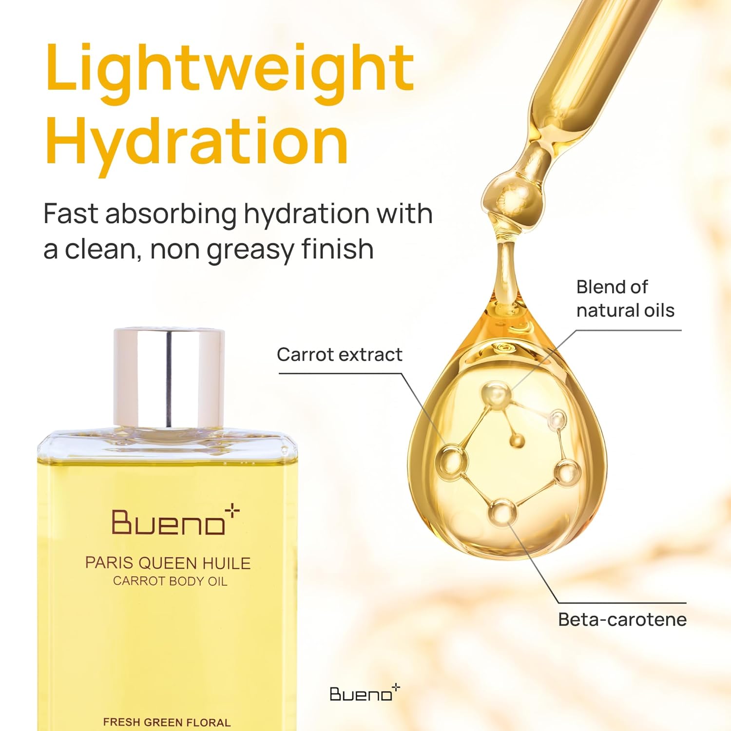 Bueno+ PARIS QUEEN HUILE CARROT BODY OIL | Hydrates & Protects Skin with Carrot Extract, Beta-Carotene | Protective Nutrition Supply Moisturizing Elasticity Dry Moisture | 6.7 Fl Oz - Image 2