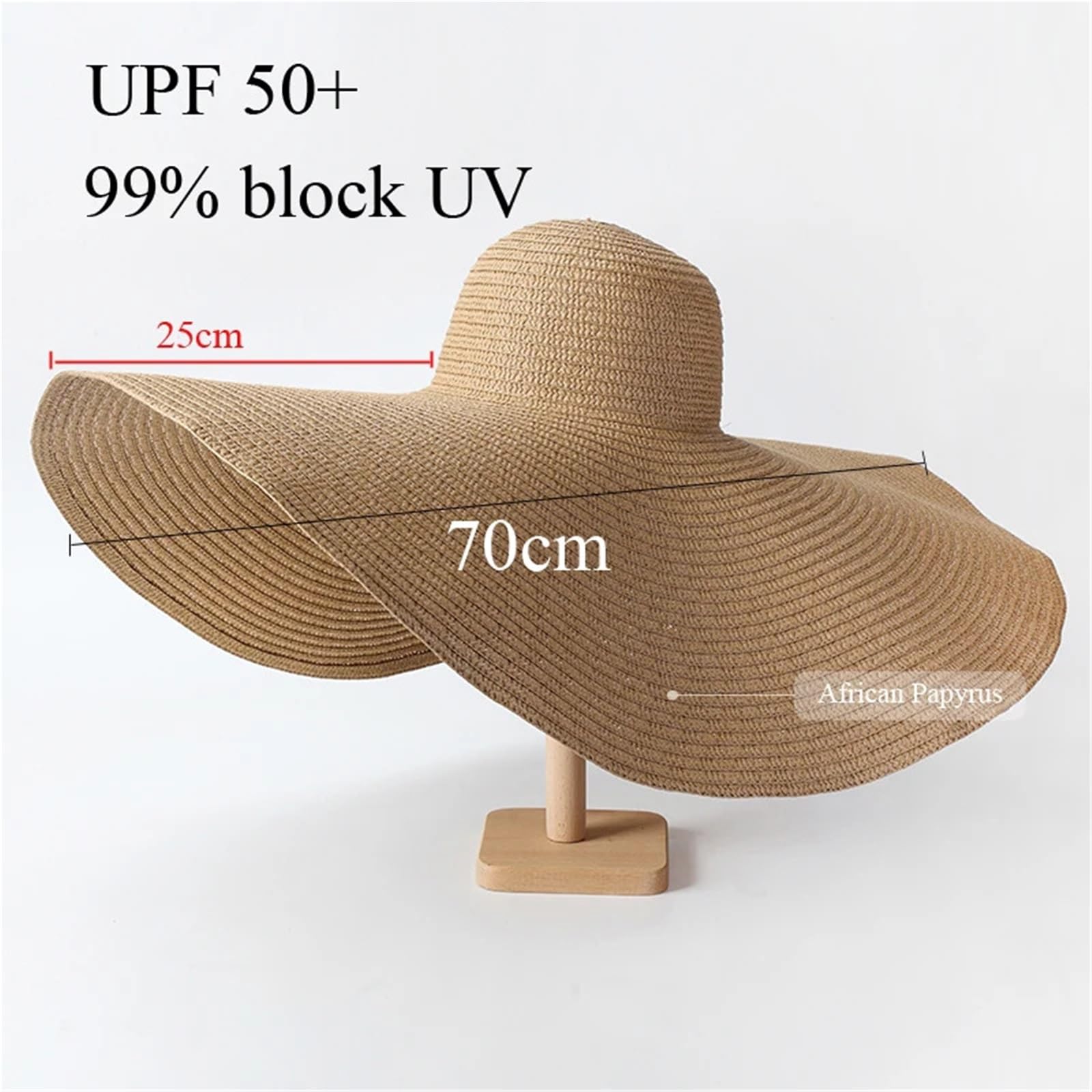 Generisch Sombrero de playa plegable de 70 cm para mujer, 54 – 57 cm