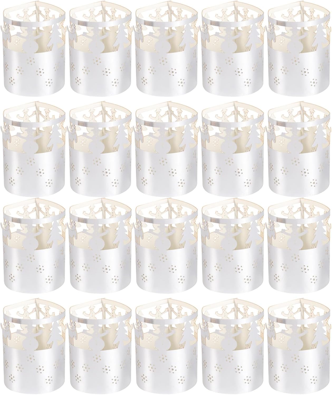 50 Pcs Silver Christmas Hollow Paper Candle Lamp Shades Creative Paper Candle Lampshades for Holiday Party Home Décor
