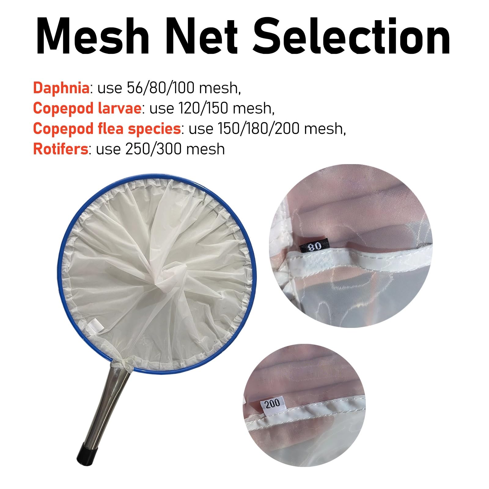Planktonnetz 80–300 Mesh Feinmaschiges Planktonnetz, 180–9,5 μm Plankton-Sammelnetz, experimentelles Nylon zur Planktonprobenahme für Sammeln von Phytoplankton, Protozoen und Rädertierchen(300 Mesh)