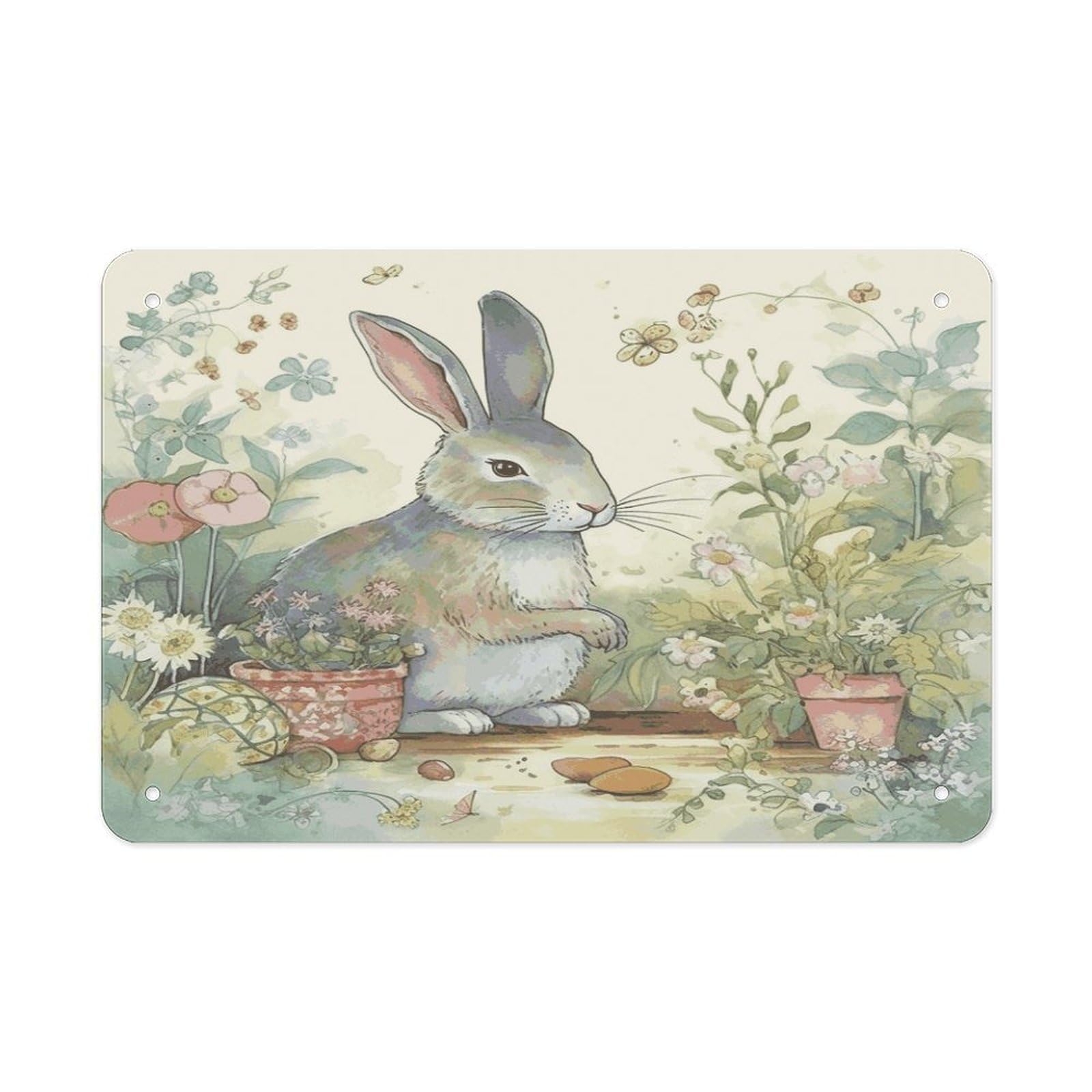 Fekiloot Style Garden Bunny Metal Signs Wall Art Tin Sign