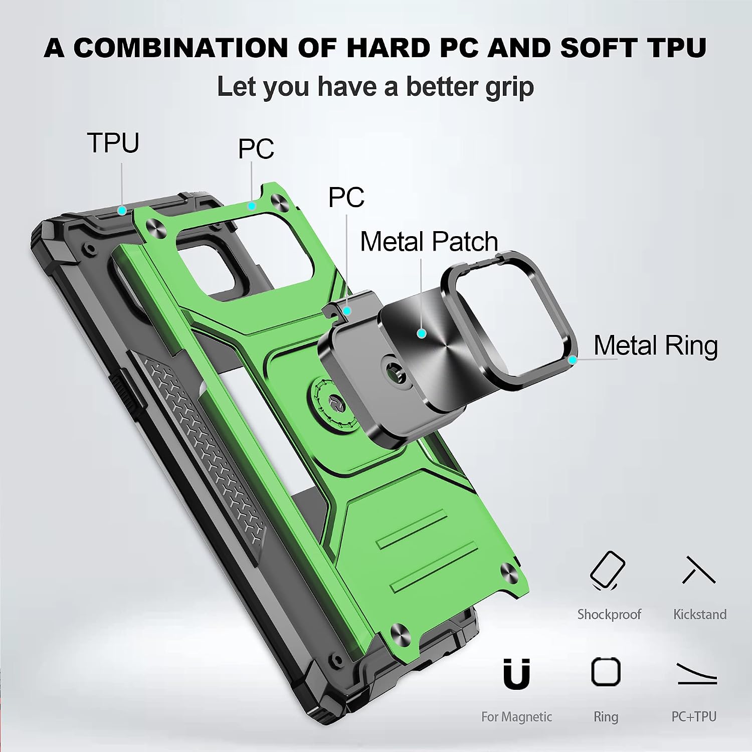 Galaxy Note 8 Case, Samsung Note 8 Phone Case with HD Screen Protector, Atump 360° Rotation Ring Kickstand [Military Grade] Dual Layer Shock Absorption Protective Case for Galaxy Note 8, Green