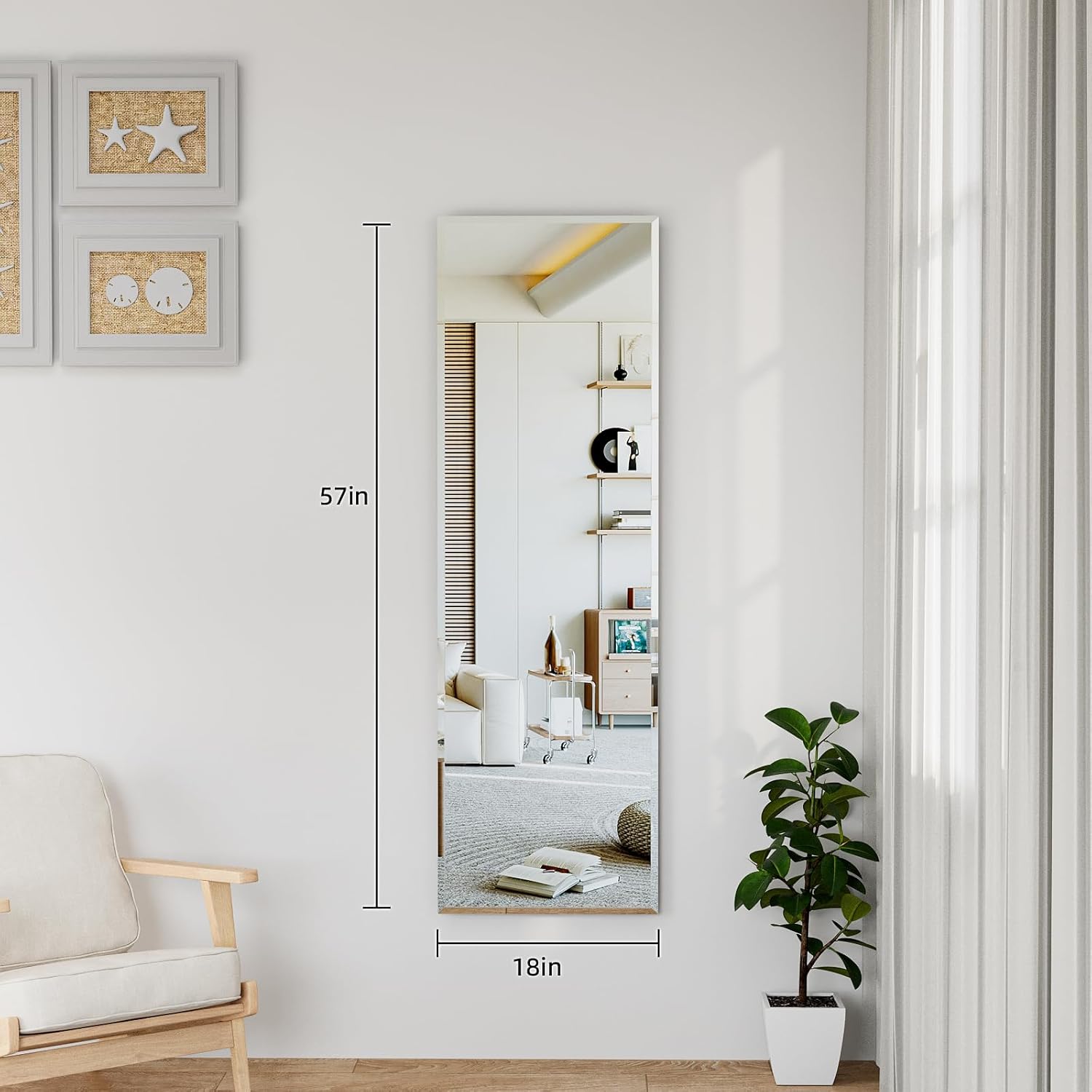 Wall Mirror Full Length, 57X18 Full Length Hanging,Beveled Mirror Frameless,Bedroom, Wardrobe, Door (57X18Inch) - Image 9