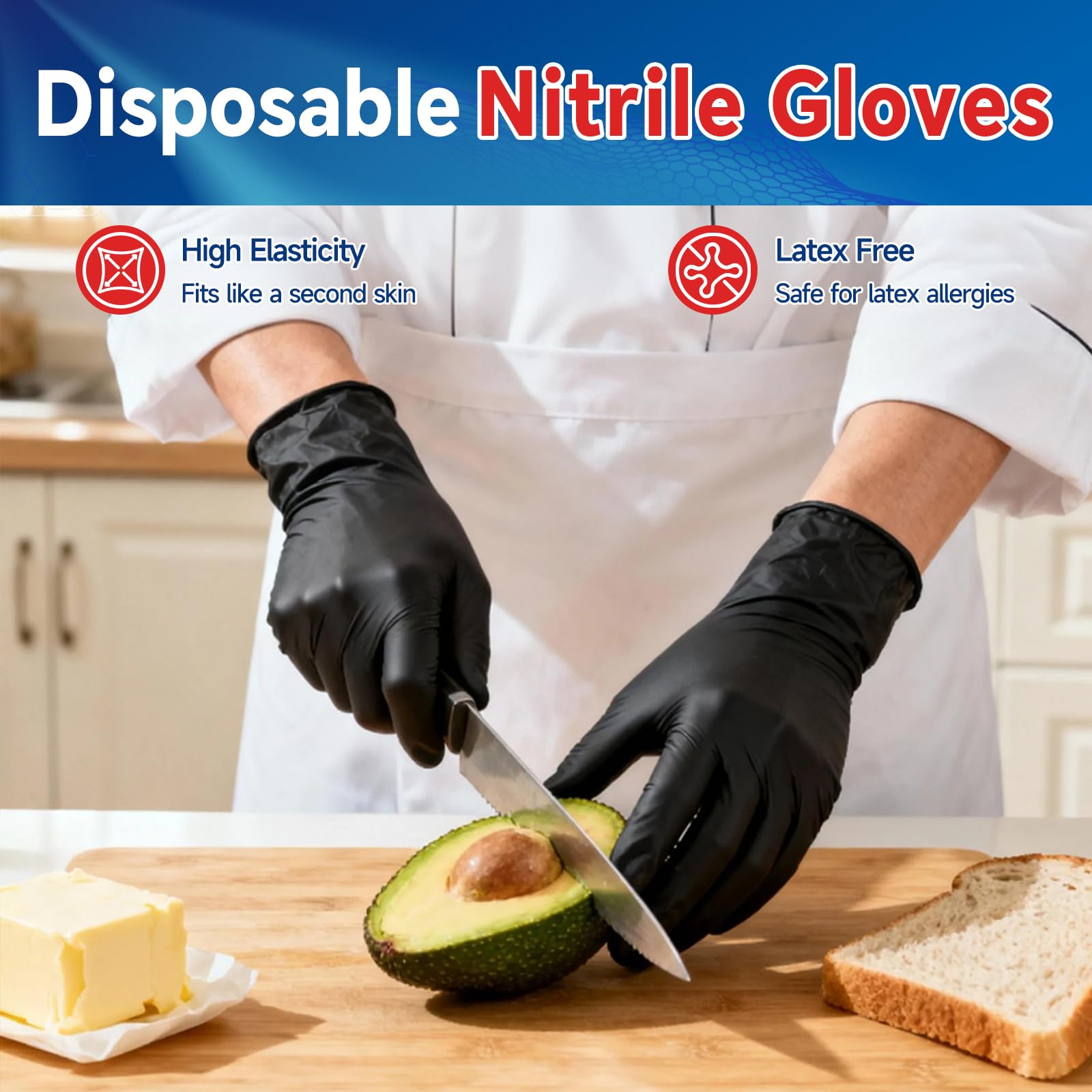 GTT Guantes desechables de nitrilo, 1000 unidades, para barbacoa, tatuaje, tinte para el cabello, cocina, guantes mecánicos, sin polvo ni látex, suministros de tatuaje, color negro, grande