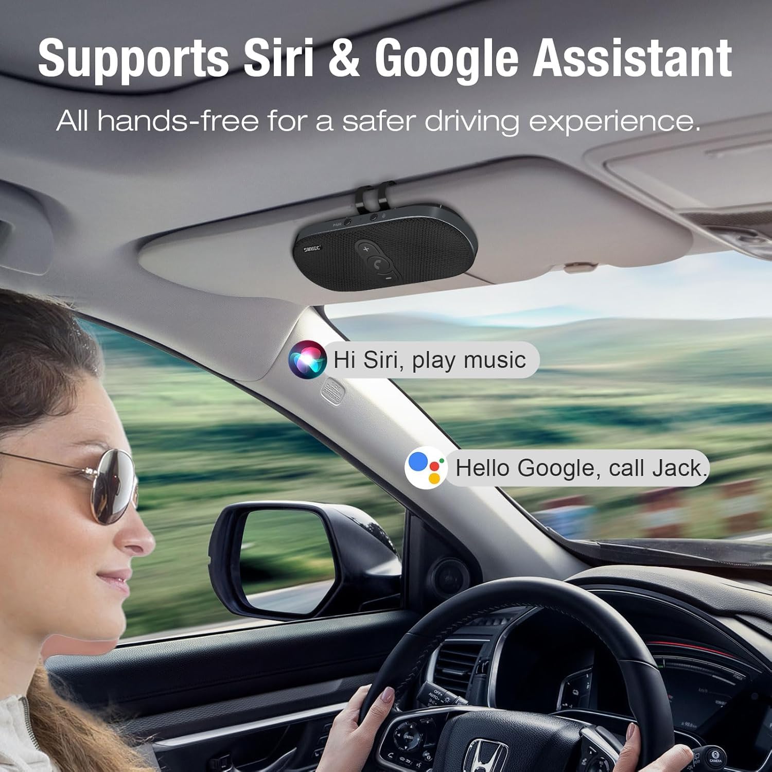 Kit vivavoce per auto Bluetooth: altoparlante vivavoce Bluetooth da 6 W per telefono cellulare funziona su furgoni e camion, doppio microfono, supporto per Siri Voice Assistant, kit vivavoce BC990G