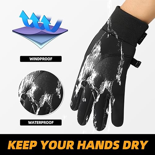 Miniatura 4 de Guantes de deportes de invierno, ciclismo térmico para hombres y mujeres, esquí, senderismo, conducción, negro, pantalla táctil, impermeables,