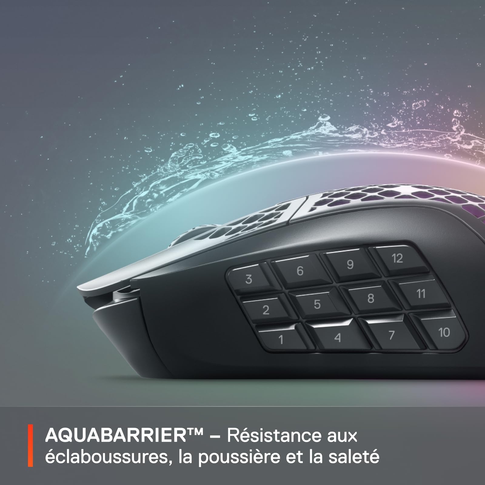 SteelSeries Aerox 9 Wireless - Souris MMO sans fil perforée - RGB - Ultra-légère et résistante à l’eau - 18 boutons - Bluetooth/2.4 GHz - Capteur optique TrueMove Air 18K DPI