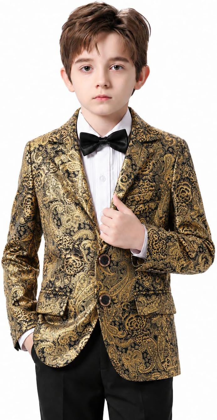 Boys Floral Velvet Blazer Patterned Formal Tuxedo Slim Fit Prom Dresswear