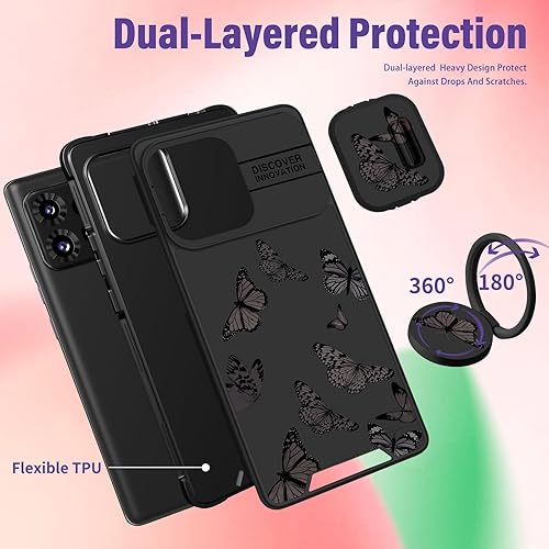 Miniatura 5 de Funda 2 en 1 para Motorola Edge Plus 2023 con diseño de mariposas para mujeres, linda funda de teléfono para niñas, diseño de mariposas negras con