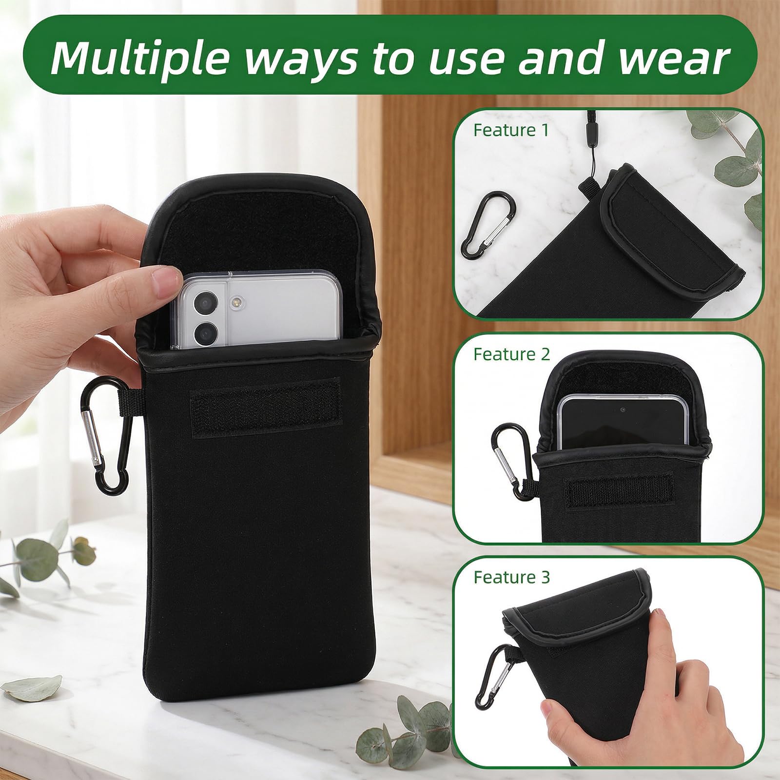 Handy Tasche, Handy Schutzhülle Neopren Handytasche für Smartphones Universal Handysocke Handyhülle Tasche Schutzhülle mit Karabiner und Umhängeband für Telefone Bis Zu 6,7 Zoll