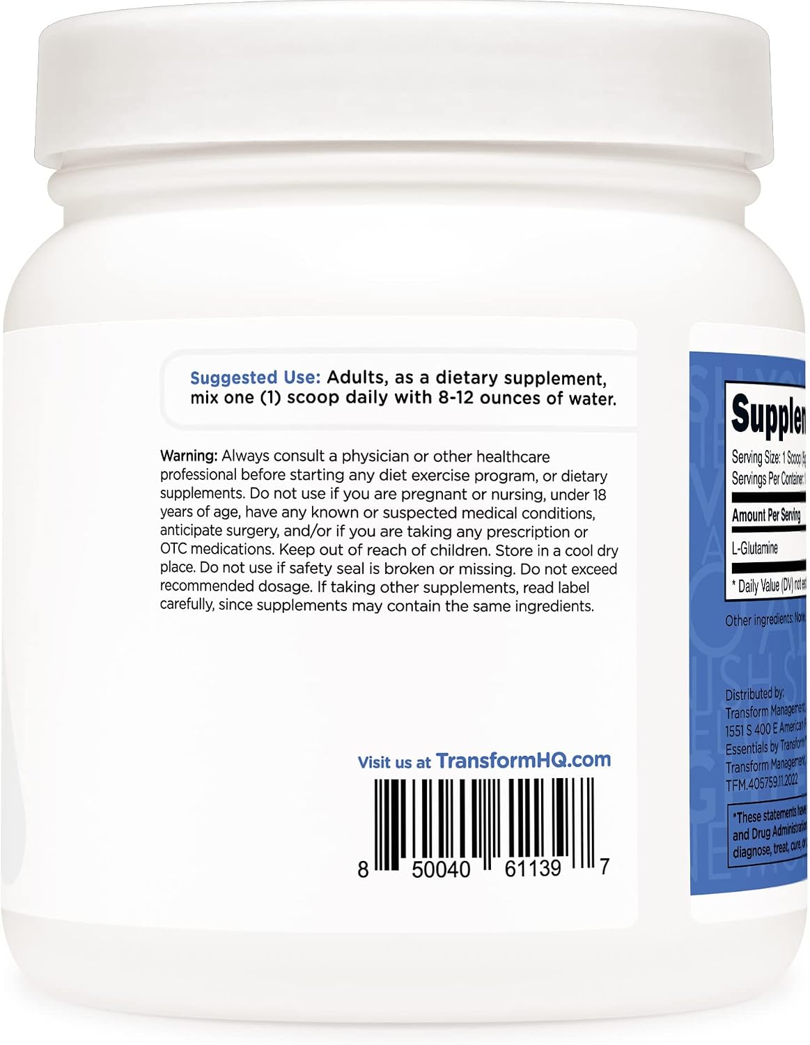 TransformHQ L-Glutamine Powder, 500G