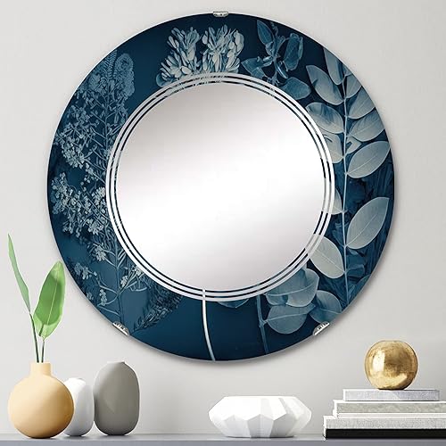 Miniatura 7 de DesignQ Espejo de tocador retro con flores silvestres en tonos azules I, espejos de baño, espejos de pared para sala de estar, dormitorio, espejo